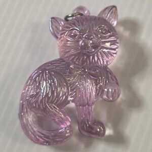 Vintage Pink Iridescent Cat Acrylic Charm Pendant Y2K